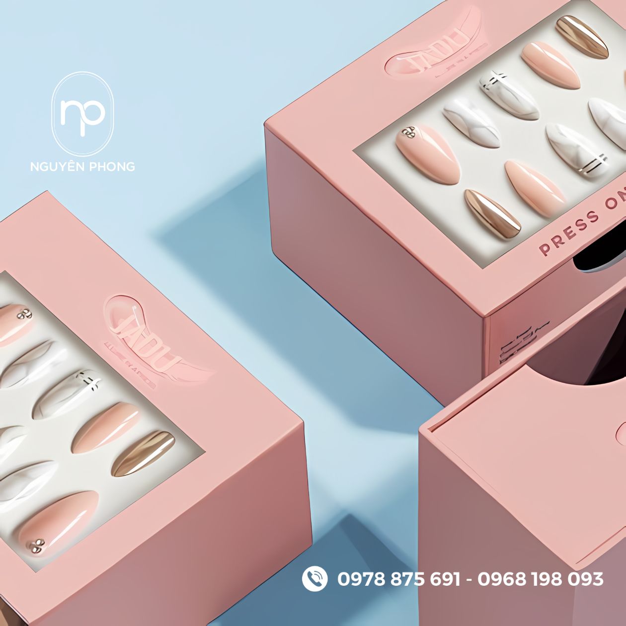 Mẫu hộp đựng nail màu hồng